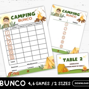 Cartes de pointage Camping Bunco imprimables, Feuilles de pointage de camping, Jeux de camping, Activités de camping, Cadeaux pour soirée à thème camping, Salle de classe de camping