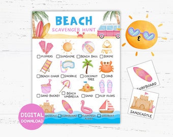 Beach Scavenger Hunt Printable, Summer Scavenger Hunt, Indoor Scavenger Hunt for Kids, Teens and Adults, Beach Activity, Beach Party Games