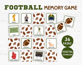 Football Memory Matching Game Printable, Football Flashcards, Football Games Printable, Sport Party Ideas, Football Theme Birthday Favors