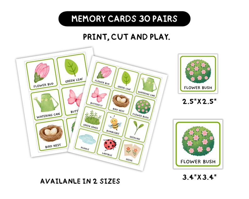 Spring Garden Memory Game Printable, Matching Games, Themed Birthday ...