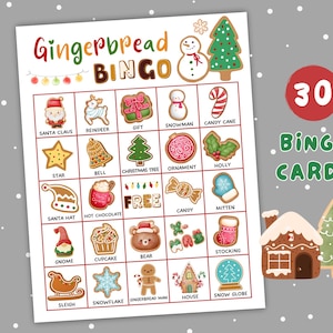 Gingerbread Bingo Cards Printable, Christmas Bingo Games, Winter Bingo, Xmas Bingo, Holiday Bingo Cards PDF, For Kids Adults and Family