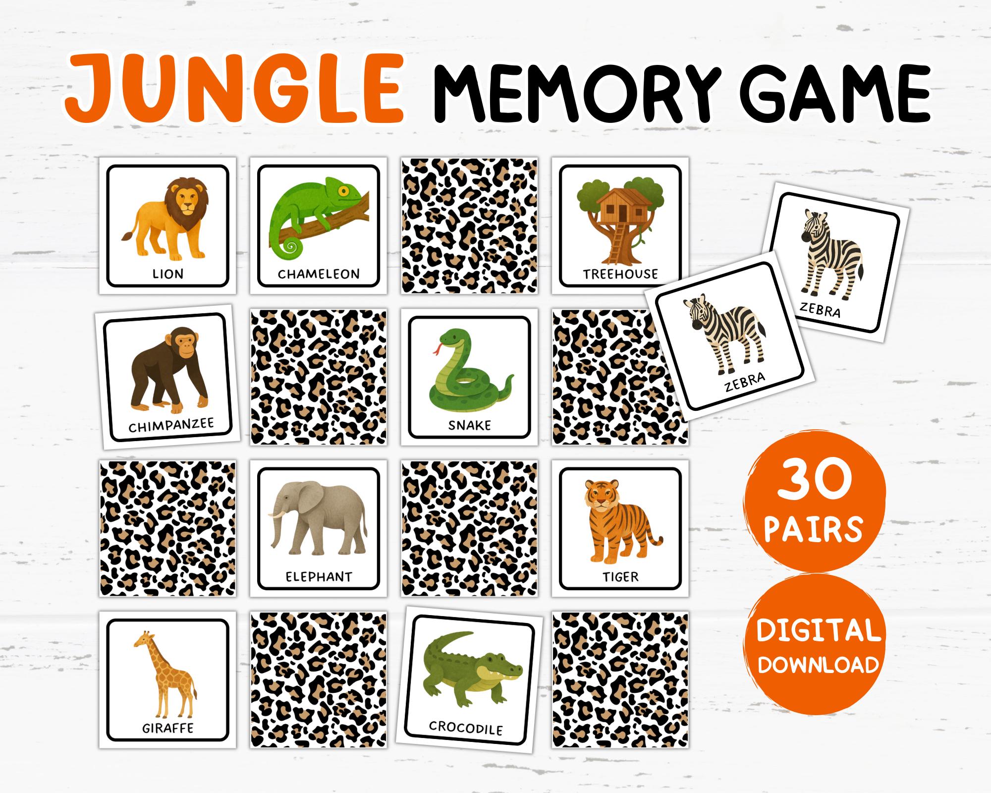 Jungle Memory Matching Game Printable, Jungle Animal Cards, Safari ...