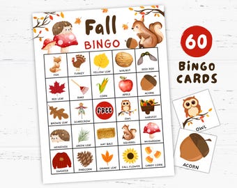 Cute Fall Bingo Game 60 Printable Cards, Autumn Bingo, Fall Party Ideas, Fall Activities, Fall Birthday, Autumn Party Games, Family Games