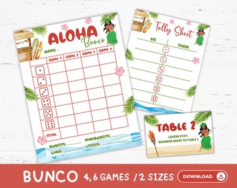 Aloha Bunco Score Cards Printable, Summer Bunco Sheet, Bunco Tally Sheets, Bunco Game, Hawaii Theme Party Games Favors, Summer Activities