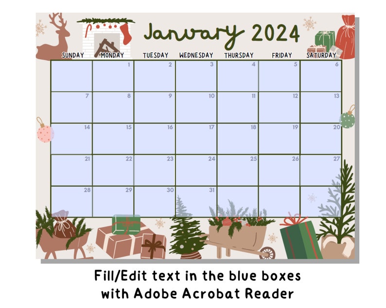 EDITABLE January 2025 Calendar Printable, Boho Calendar 2025, New Year