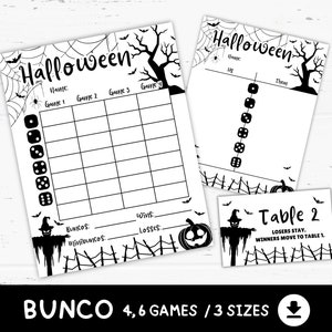 Black Halloween Bunco Score Cards Printable, Tally Sheets, Halloween Party Game Cards, Halloween Activities, Party Theme Games Favors