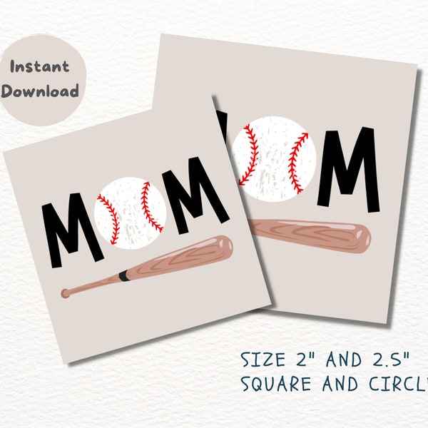 Baseball Favor Tag Square, Circle 2" & 2.5", Mother's Day Gift Tags Printable, Baseball Cupcake Toppers, Sport Cupcake Toppers