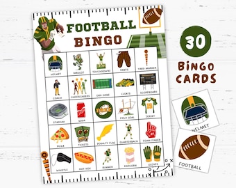Football Bingo Game 30 Cards, Printable Sports Activity, Football Games Printable, Sport Party Ideas, Football Theme Birthday Favors