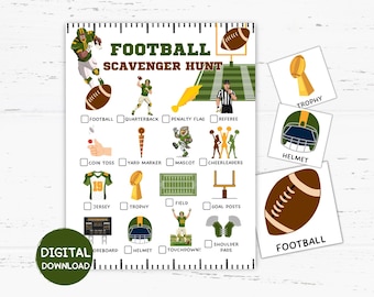 Football Scavenger Hunt Game, Football Games Printable, Sport Party Ideas, Football Theme Birthday Favors, Sports Classroom Activity