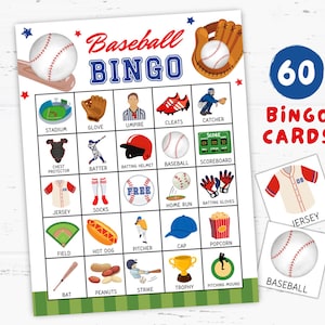 Baseball Bingo Game 60 Cards, Printable Sports Activity, Sports Classroom Activity, Sports Party Entertainment, Baseball Party Game