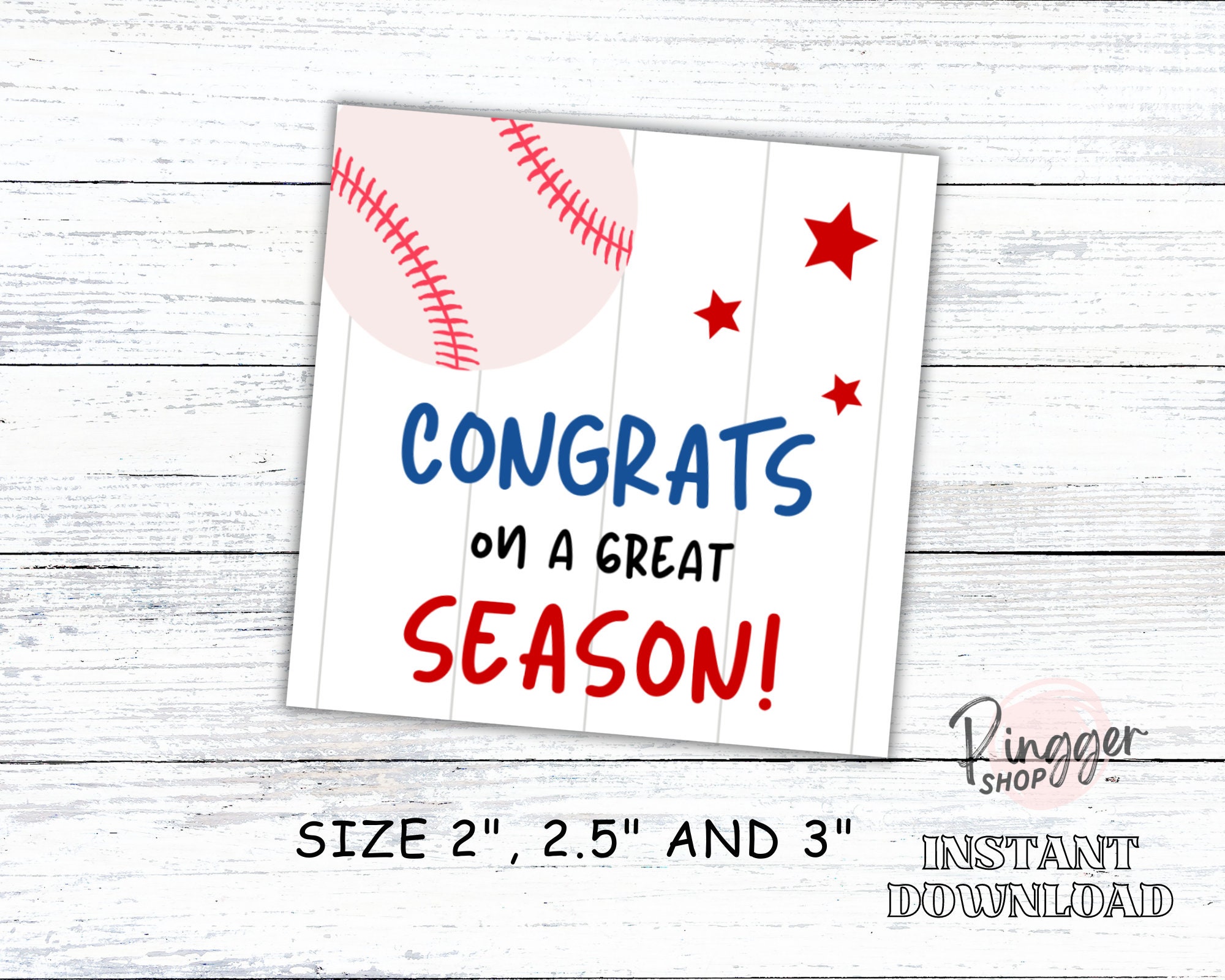 Congrats on a Great Season Tags, Baseball Congratulation Gift Tags