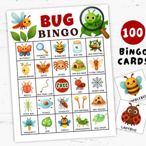 Bug Bingo Game 100 Cards Printable, Insect-Themed Activity, Nature Learning Game, Classroom Fun, Backyard Exploration, Nature Bingo Game