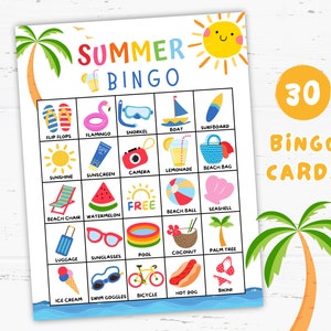 Summer Bingo Cards Printable, Summer Activities, Summer Games, Summertime Bingo, End of School Bingo for Kids, Teens, Adults