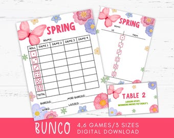 Spring Bunco Score Cards Bundle, Spring Theme Party Games for Adults, Spring Themed Birthday Party, Spring Games for Seniors
