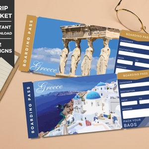 Griekenland Surprise Trip Ticket, Surprise Ticket, Boarding Pass Place Card, Airline Ticket Template, Vakantieticket, Europa Cadeauticket