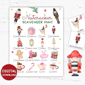 Cartões de Caça ao Tesouro de Natal do Quebra-Nozes para Imprimir, Jogos de Quebra-Nozes, Lembrancinhas de Festa de Aniversário com Tema de Quebra-Nozes, Ideias para Jogos de Família de Natal