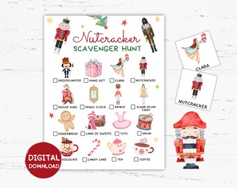 Nutcracker Christmas Scavenger Hunt Cards Printable, Nutcracker Games, Nutcracker Theme Birthday Party Favors, Christmas Family Games Ideas