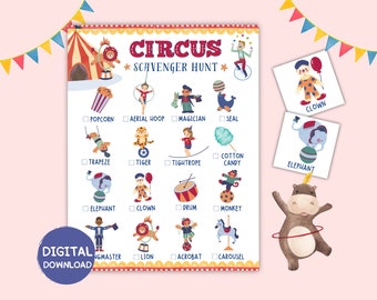 Printable Circus Scavenger Hunt, Indoor Circus Scavenger Hunt for Kids & Teens, Birthday Scavenger Hunt, Circus Games, Carnival Party Theme