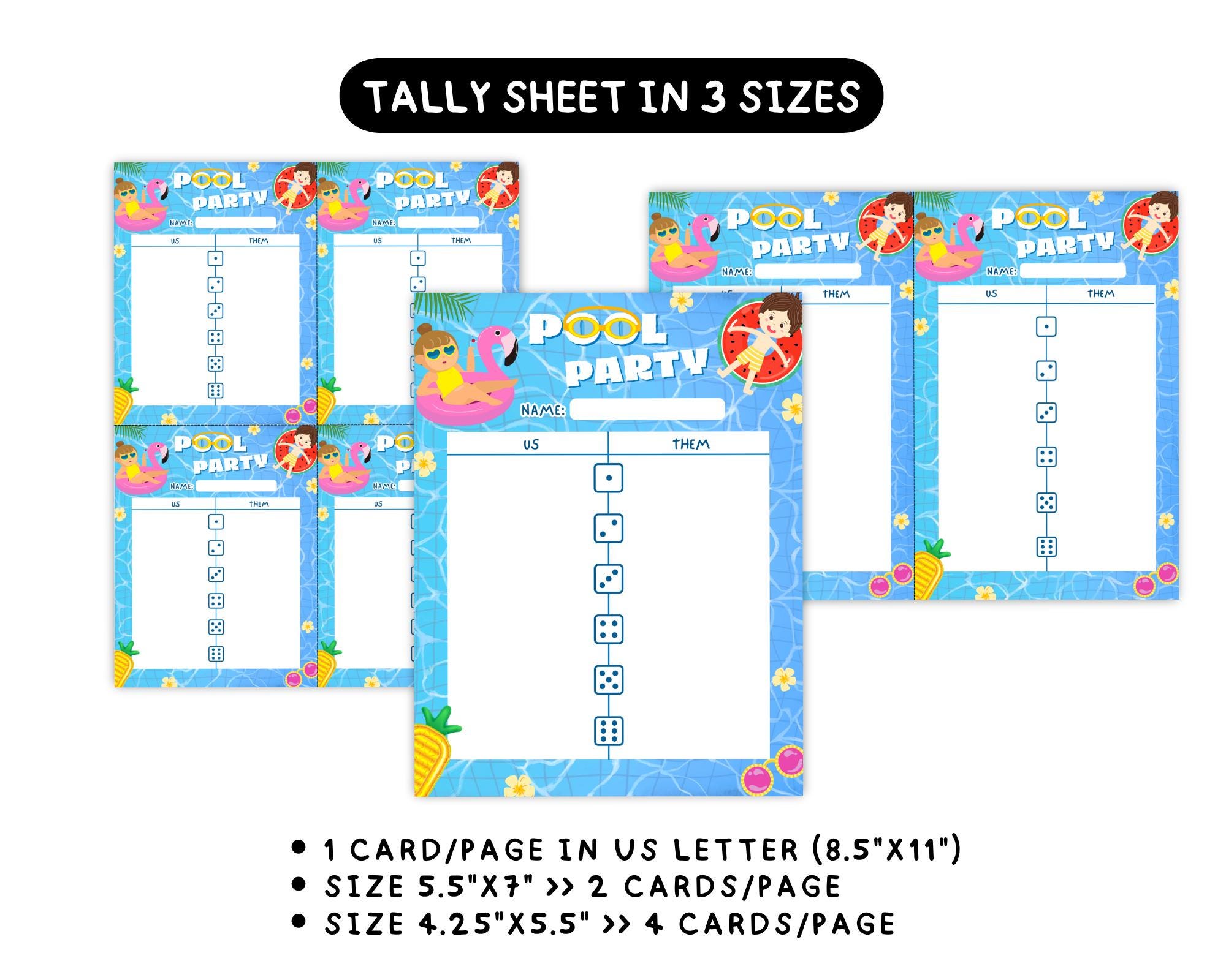 Pool Party Bunco Score Sheets, Summer Dice Game Printable for Family ...