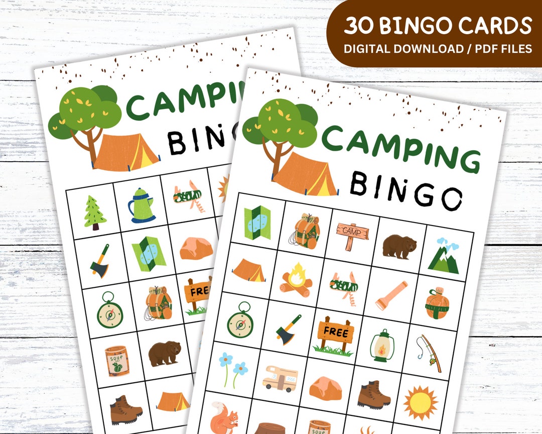 Camping Bingo Cards Printable Camping Games Printable Etsy