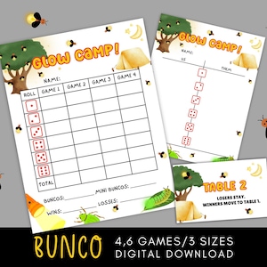 Cartes de pointage imprimables Glow Camp Bunco, Camping Bunco, Jeux autour d'un feu de camp, Activité de camp d'été, Jeu de soirée en camping, Jeux de camping en famille
