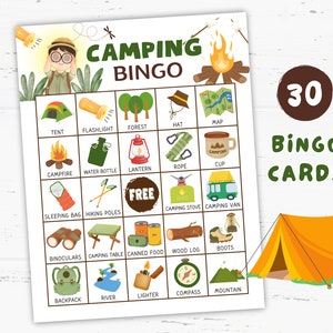 Cartes de bingo de camping à imprimer, jeux de camping pour enfants, adolescents, fiches d'activités de camping, cadeaux pour soirée à thème camping, salle de classe de camping