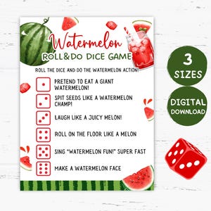 Watermelon Roll and Do Dice Game, Printable Summer Movement Activity for Kids, Fun Party or Classroom Game, Summer Games, Summer Theme Party