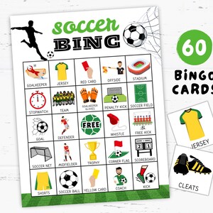 Soccer Bingo Game 60 Cards Printable, Sports Party Activity, Classroom Game, Fun Family Game Night, Soccer Game, Fun Soccer Activity