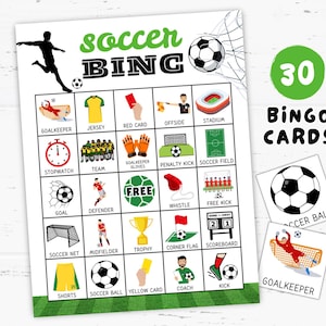 Soccer Bingo Game 30 Cards Printable, Sports Party Activity, Classroom Game, Fun Family Game Night, Soccer Game, Fun Soccer Activity