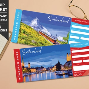 Schweiz Surprise Trip Ticket, Surprise Ticket, Bordkarte Tischkarte, Airline Ticket Template, Urlaubsticket, Europe Gift Ticket