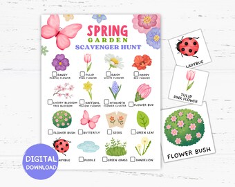 Spring Garden Scavenger Hunt, Spring Theme Party Games, Spring Themed Birthday Party, Homeschool Learning Activities for Kids
