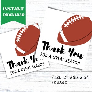 Thank You Coach Football Tags, Thank You For A Great Season Football Coach Gift Printable, End Of Season Gift Tags, American Football Tags