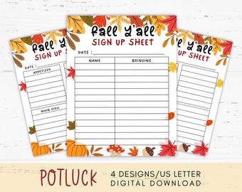 Fall Y'all Potluck Sign Up Sheet, Fall Picnic Sign Up Sheet, Food Sign Up Sheet, Family Potluck, Fall Party Themes, Autumn Party Ideas