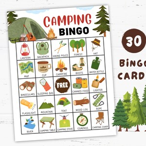 Cartes de bingo de camping à imprimer, jeux de camping pour enfants, adolescents, fiches d'activités de camping, cadeaux pour soirée à thème camping, salle de classe de camping