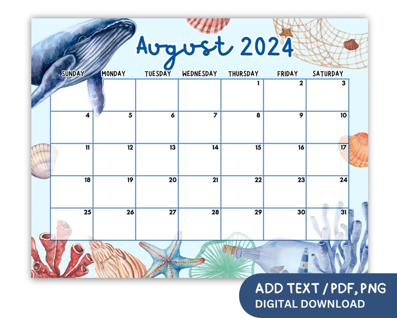 EDITABLE August 2024 Calendar Printable - Il 794xN.6104786000 K87c 