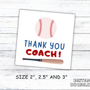Baseball Coach Thank You Tags Printable, Baseball Thank You Tags, Coach Appreciation Tags, Baseball End of Season Gift
