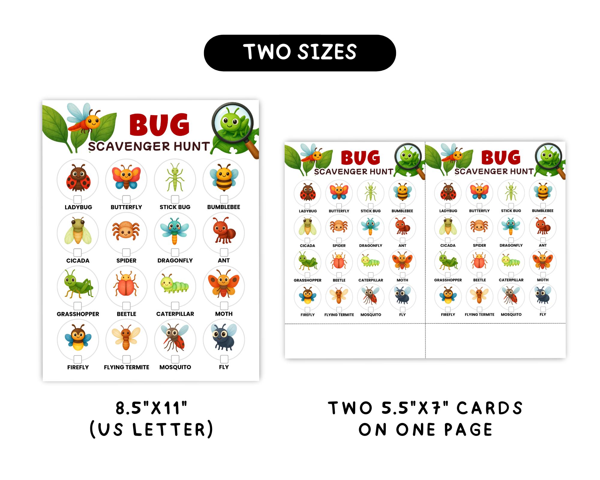 Bug Scavenger Hunt for Kids, Printable Insect Adventure Game, Camp ...