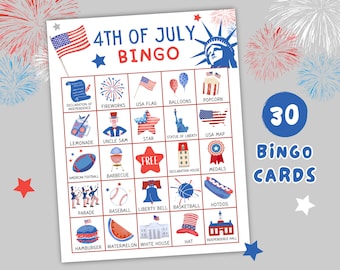 4th of July Bingo Cards Printable, 4th of July Party Games, 4th of July Activities, Fourth of July Games, Patriotic Bingo Card