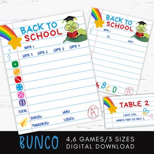 Back to School Lined Paper Bunco Score Cards Printable, Bunco Sheet, Bunco Tally Sheets, Back to School Games Activities, Theme Party Favors