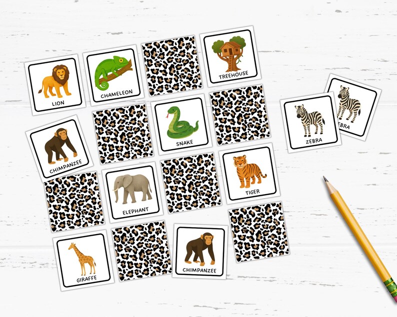 Jungle Memory Matching Game Printable, Jungle Animal Cards, Safari ...