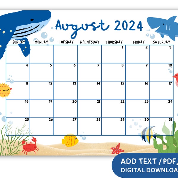 Summer Calendar 2024 Etsy