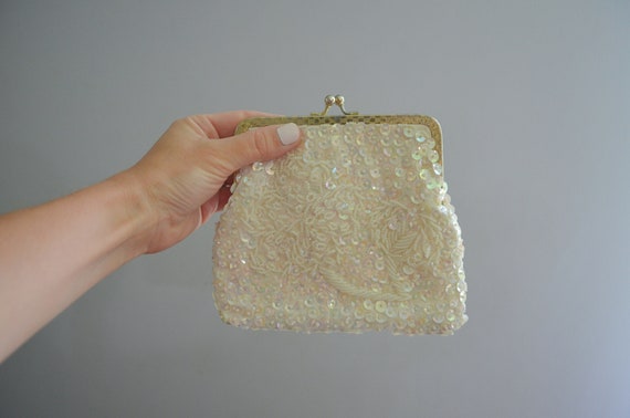 Vintage White Beaded & Sequin Clutch / Styled by … - image 2
