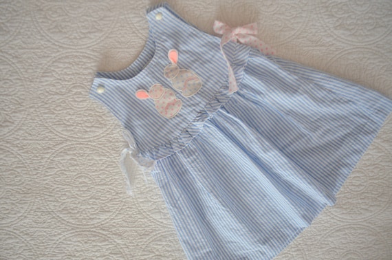 Vintage Blue and White Seersucker Toddler Girls' … - image 1