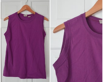 Vintage Women's Plum Colored Cotton Tank Top / 90s Basic Editions Purple Sleeveless Shirt / Summer Top Size XS-S