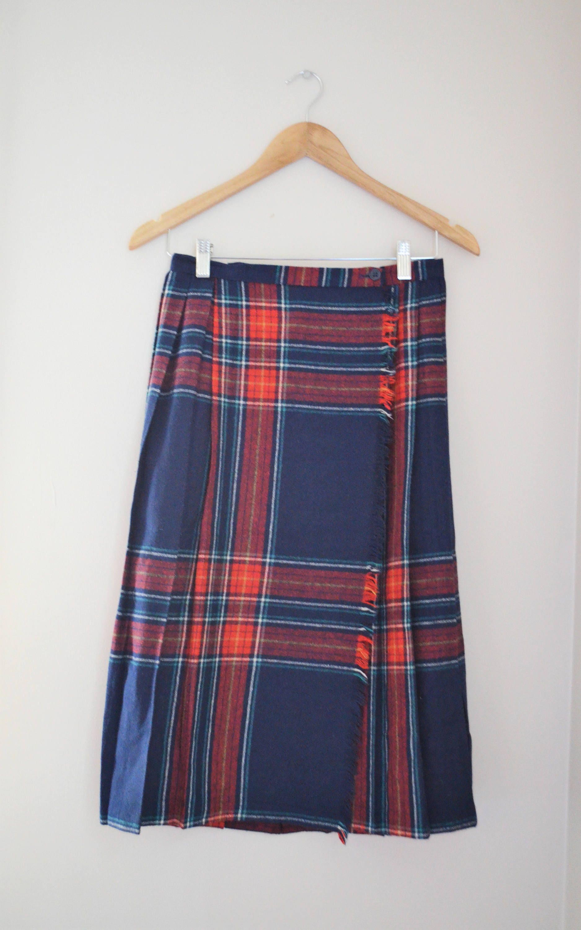 Vintage Women's Midi Plaid Skirt / 70s Tartan Pleated Wrap | Etsy