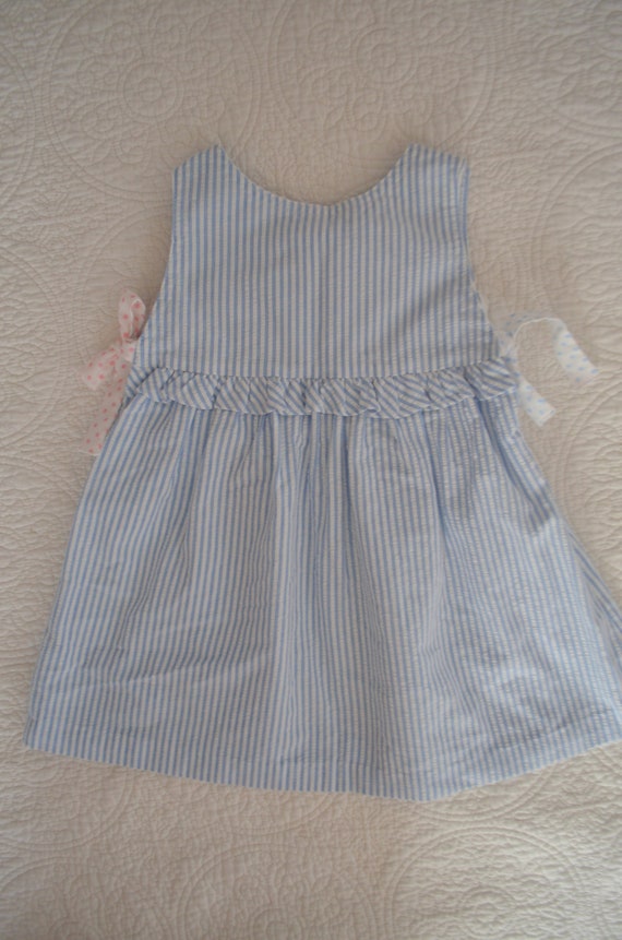 Vintage Blue and White Seersucker Toddler Girls' … - image 3