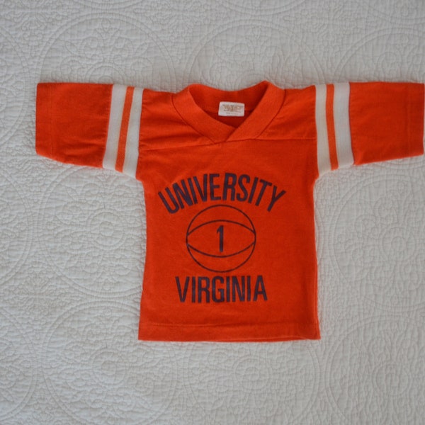 Vintage Toddler University of Virginia Basketball Retro Shirt Sz 18 MOS / 80s V-neck Competition Athletic Wear Orange and Navy UVA Shirt #1