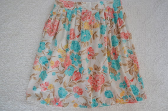 Vintage Coral & Aqua Floral Midi Skirt / Katie Br… - image 9