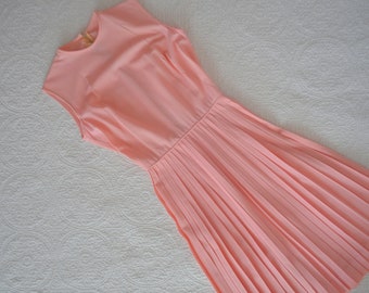 Vintage Women's Sleeveless Pink Pleated Dress / 1960s Fritzi of California Pink Party Dress Size XXS-XS / Spring Garden Party Dress