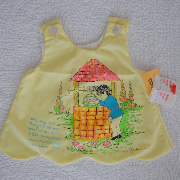 Vintage Yellow Baby Girls' Sleeveless Top / Holiday Sportswear of Miami Size 12 Mos Dead Stock Summer Top with Nursery Rhyme Print